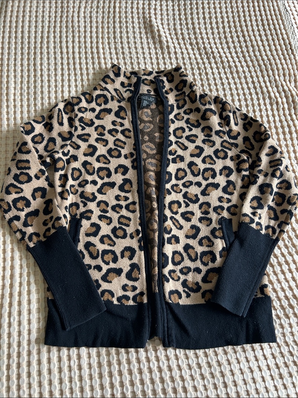 Rachel Zoe Tan and Black Leopard Zip Cardigan